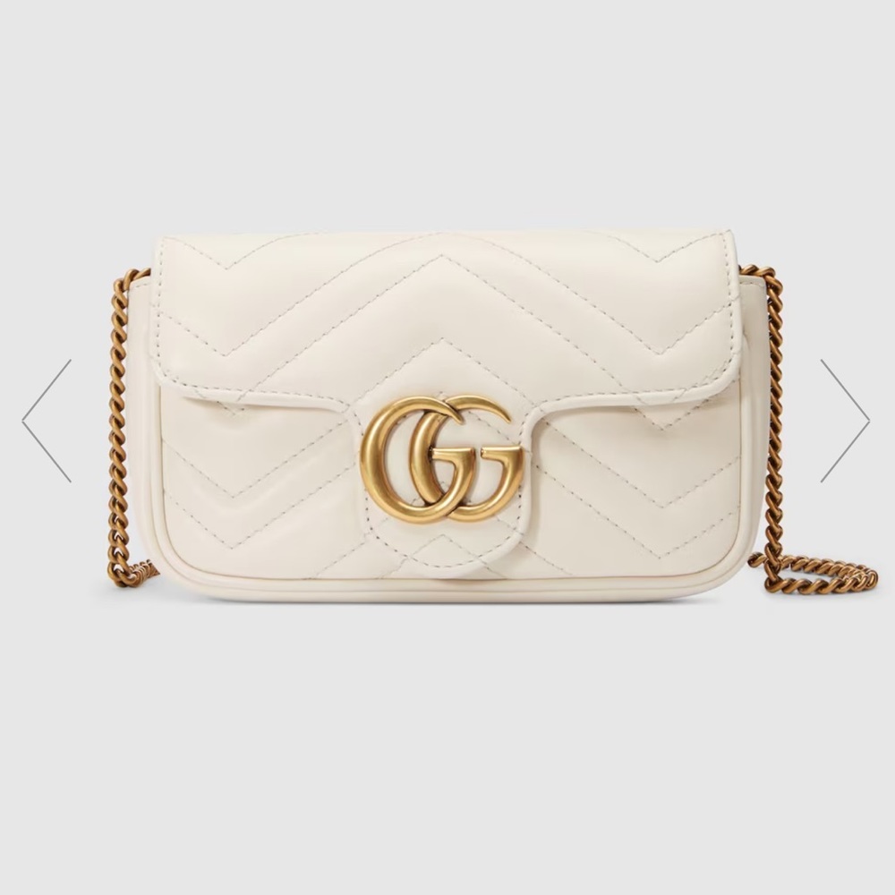 GUCCI GG MARMONT LEATHER SUPER MINI BAG, WHITE